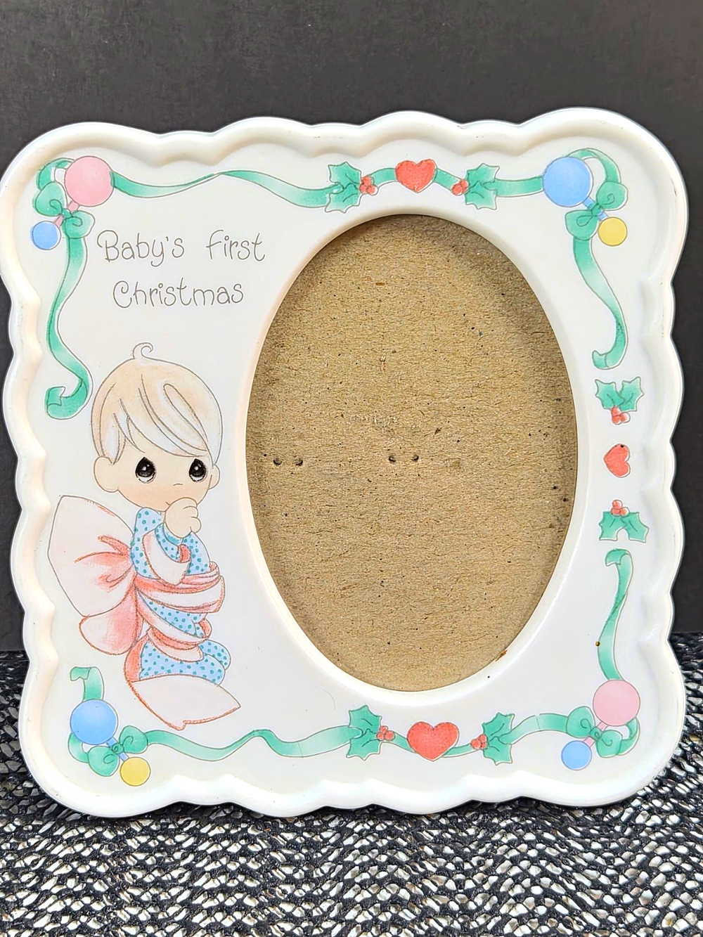 Enesco Precious Moments Baby's First Christmas White Ceramic Picture Frame 1993